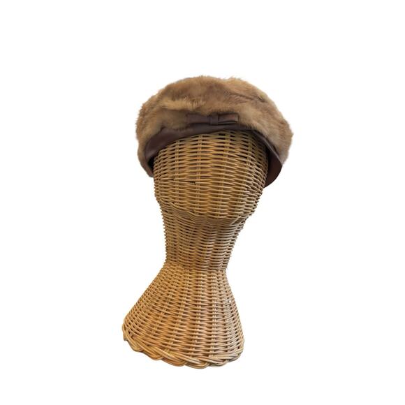 Vintage Darcel Exclusive Real Fur Hat Beige Mink Style Satin Trim Bow 23” USA main image 4